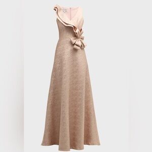 RICKIE FREEMAN FOR TERI JON 
Sleeveless Ruffle Metallic Jacquard Gown NWT
